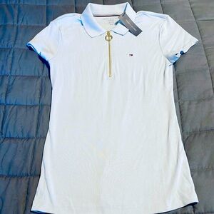 Women's polo shirt, Tommy Hilfiger, light blue, stretchable